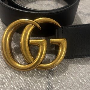 Gucci Black Belt with Gold GG Emblem